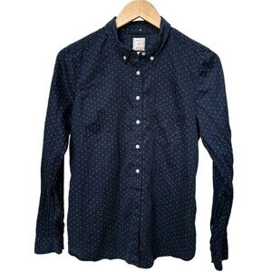 GAP The Tailored Shirt Navy Blue Long Sleeve Polka Dot Cotton Top. Medium.